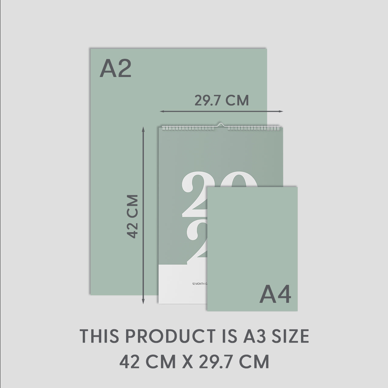 2027 A3 Wall Calendar, Green & White