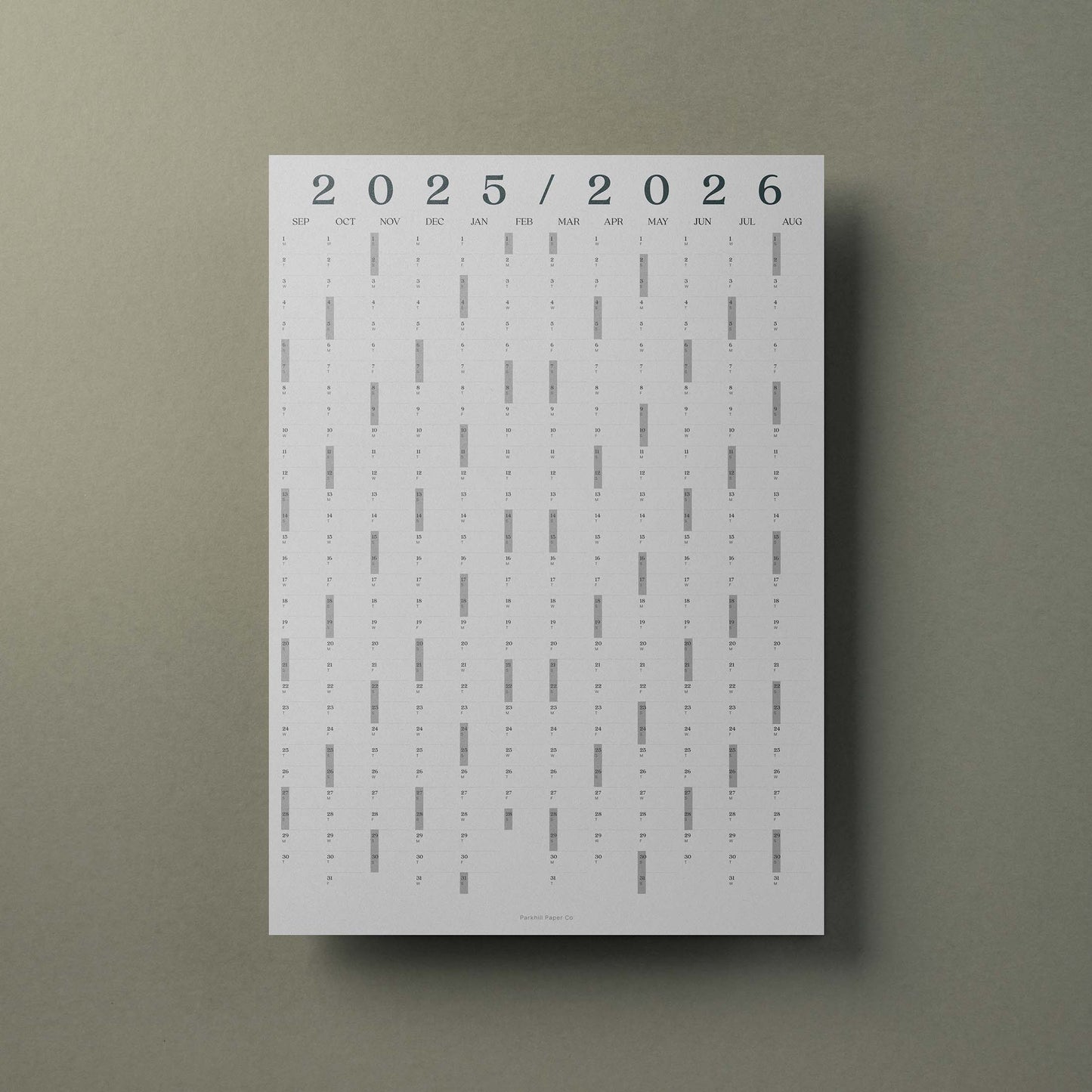2025 - 2026 Academic Year Wall Planner, Black and White A2