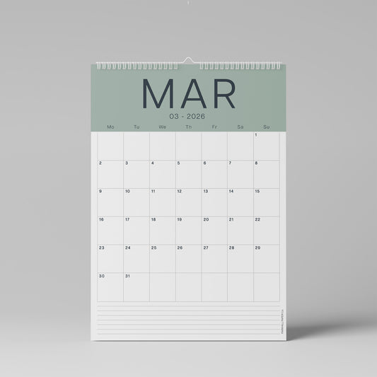 2026 Wall Calendar, Core Colour, A3