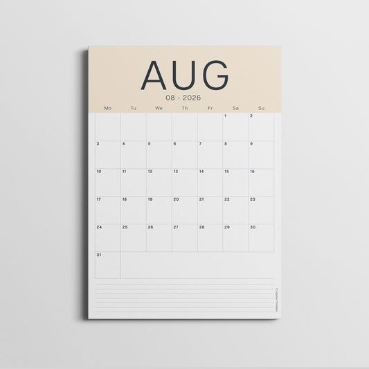 A3 Calendar Sheets – Coastal Colours, Monthly Planner, 2025–2026, Individual Pages