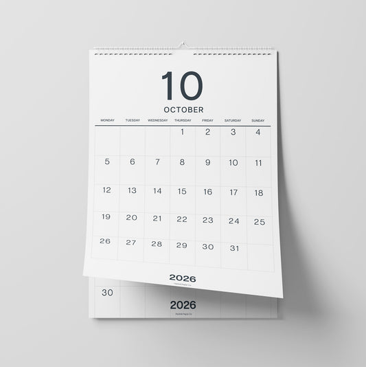 2026-2027 Wall Calendar, Black on White, Large Numbers, A3 Size