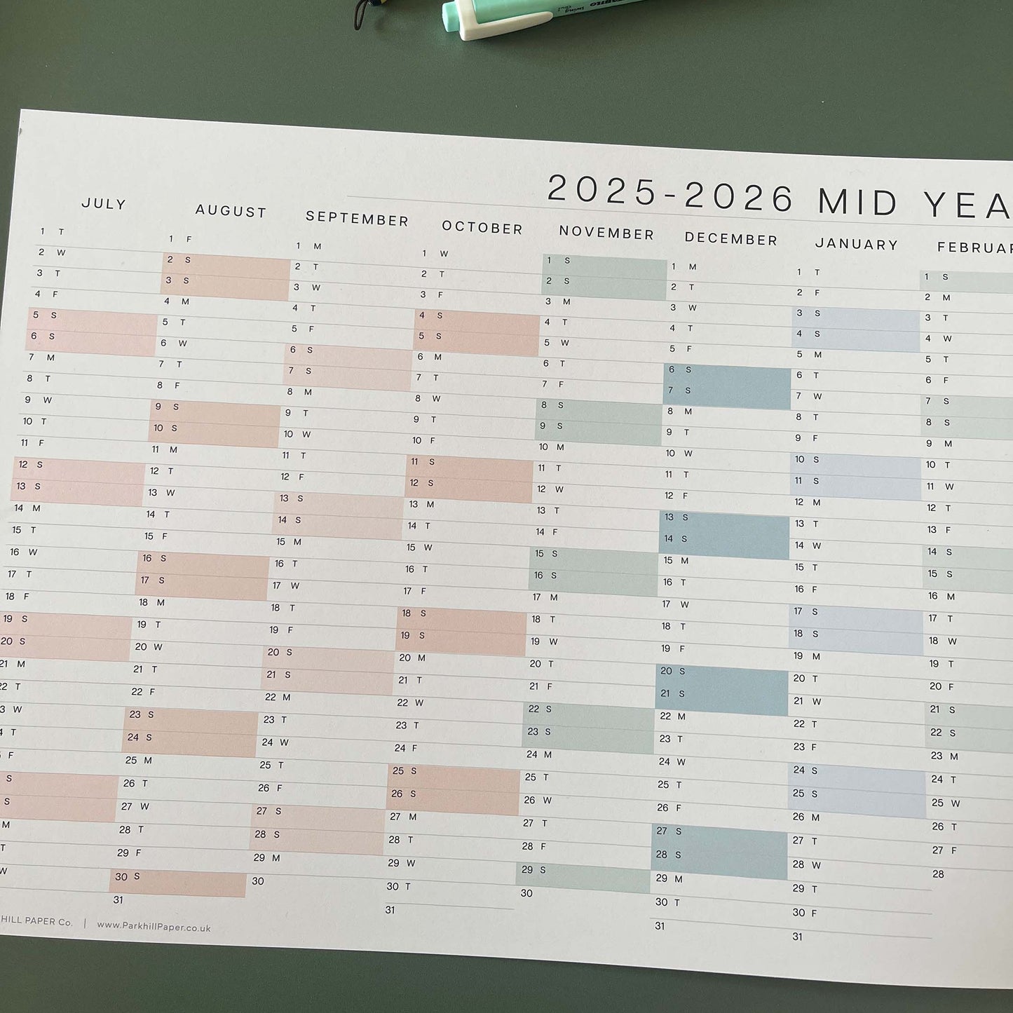 2025 - 2026 Mid Year Compact Wall Planner, for Home or Office