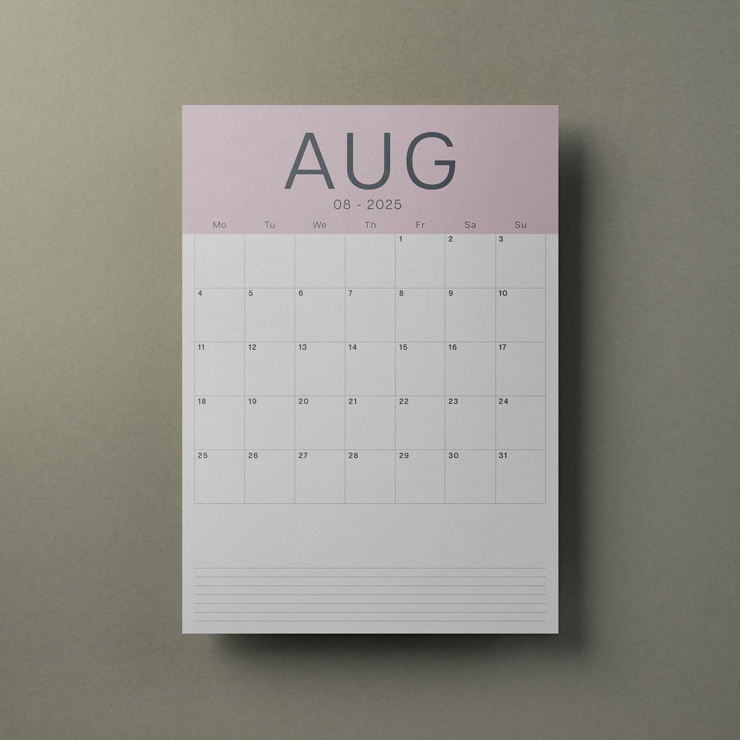 A3 Calendar Sheets – Coastal Colours, Monthly Planner, 2025–2026, Individual Pages