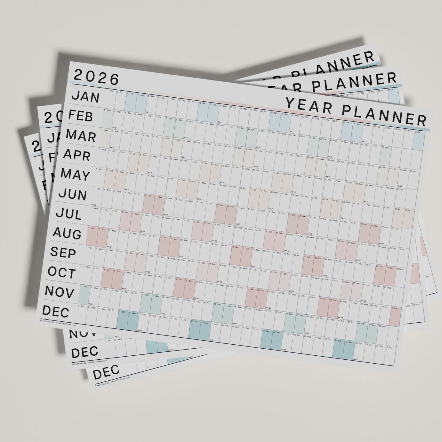 2026 Large Colour Wall Planner, Coastal Colours