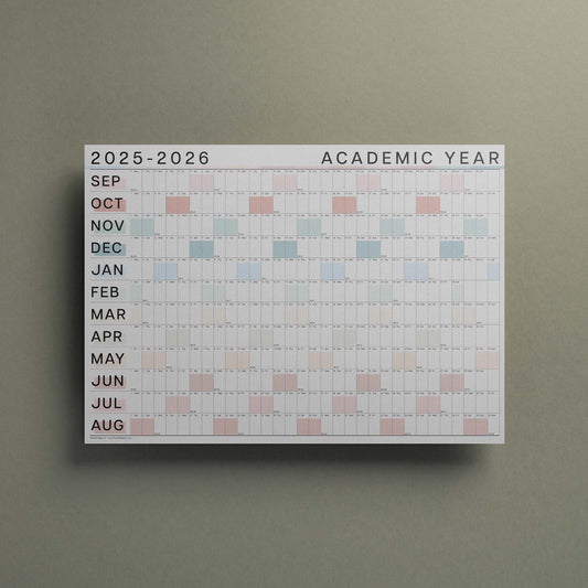 2025 - 2026 Large Academic Year Wall Planner, Pastel Colours