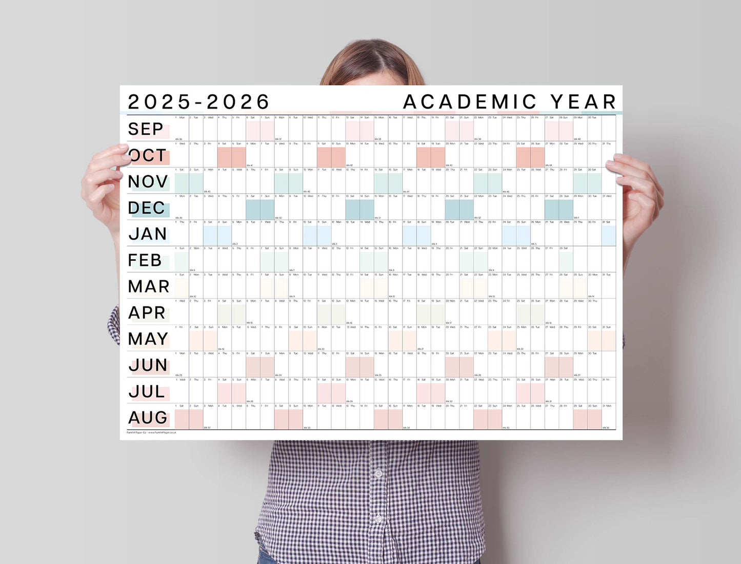 2025 - 2026 Large Academic Year Wall Planner, Pastel Colours