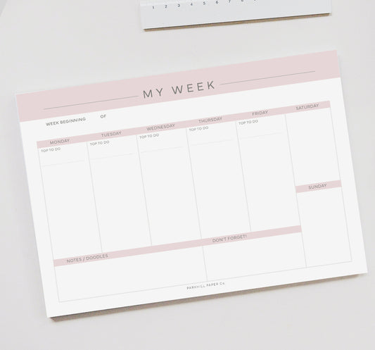 My Week A4 Weekly Planner Deskpad - Pink