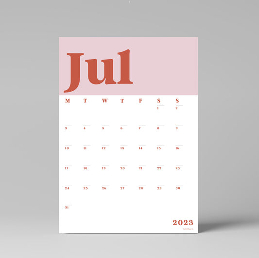 2023 - 2024 Wall Calendar Sheets, Start any Month, Mid Year Calendar, Monday Start, Single Sheets, A4 Size, Pink, Red