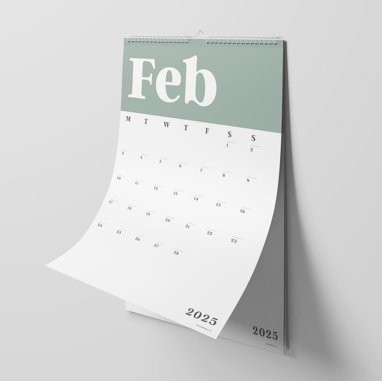 2025 Wall Hanging Calendar, Large A3, Green and White