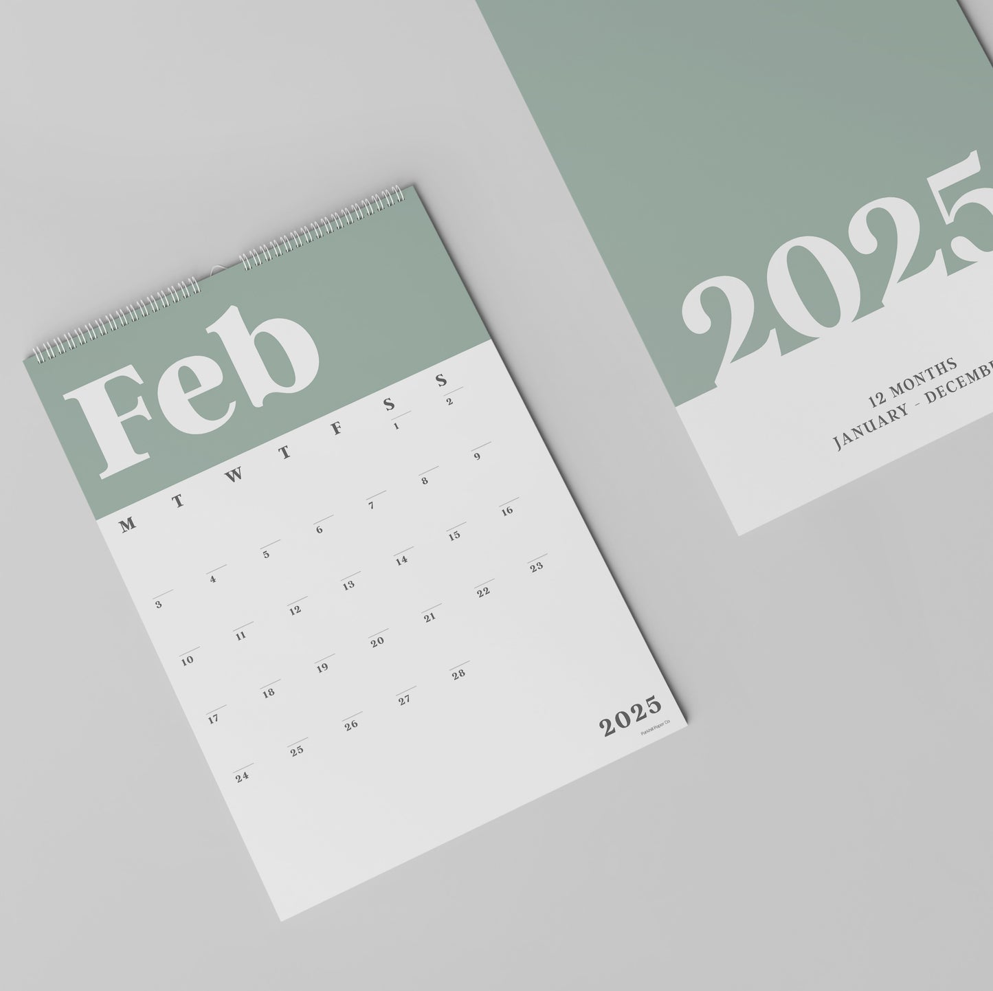 2025 Wall Hanging Calendar, Large A3, Green and White