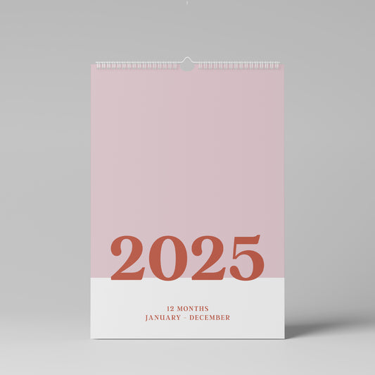 2025 Wall Hanging Calendar, Large A3, Pink