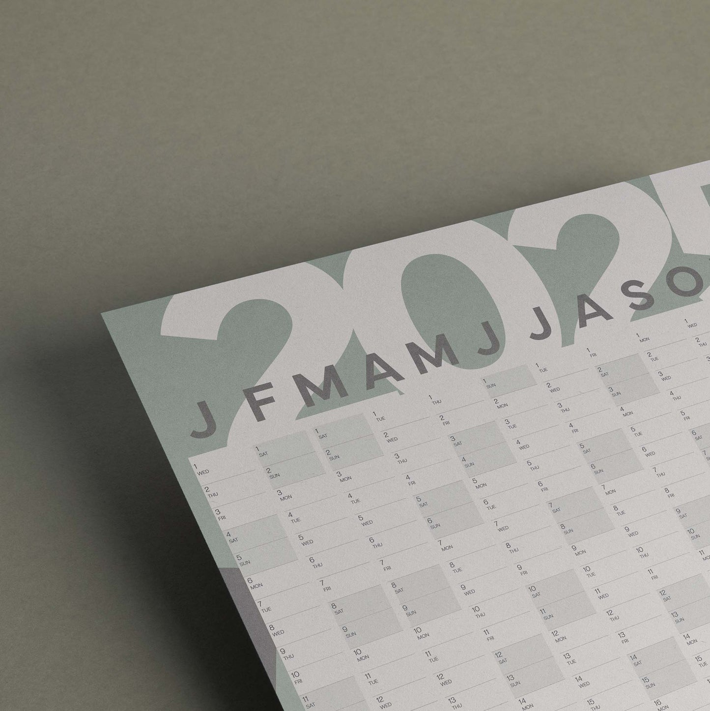 2025 Year Wall Planner, Green and White