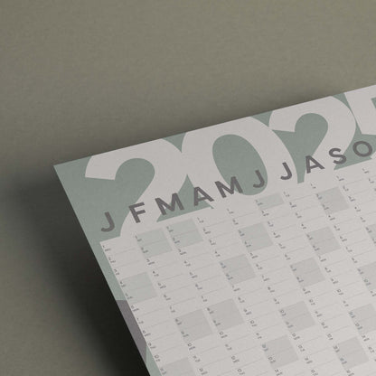 2025 Year Wall Planner, Green and White