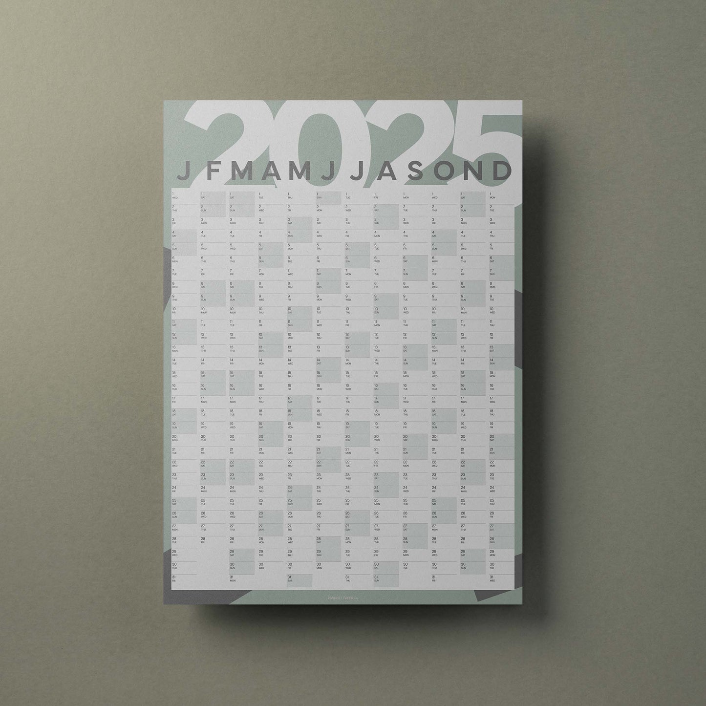 2025 Year Wall Planner, Green and White