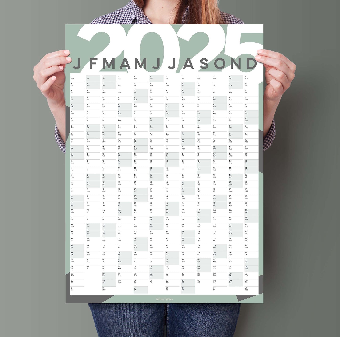 2025 Year Wall Planner, Green and White