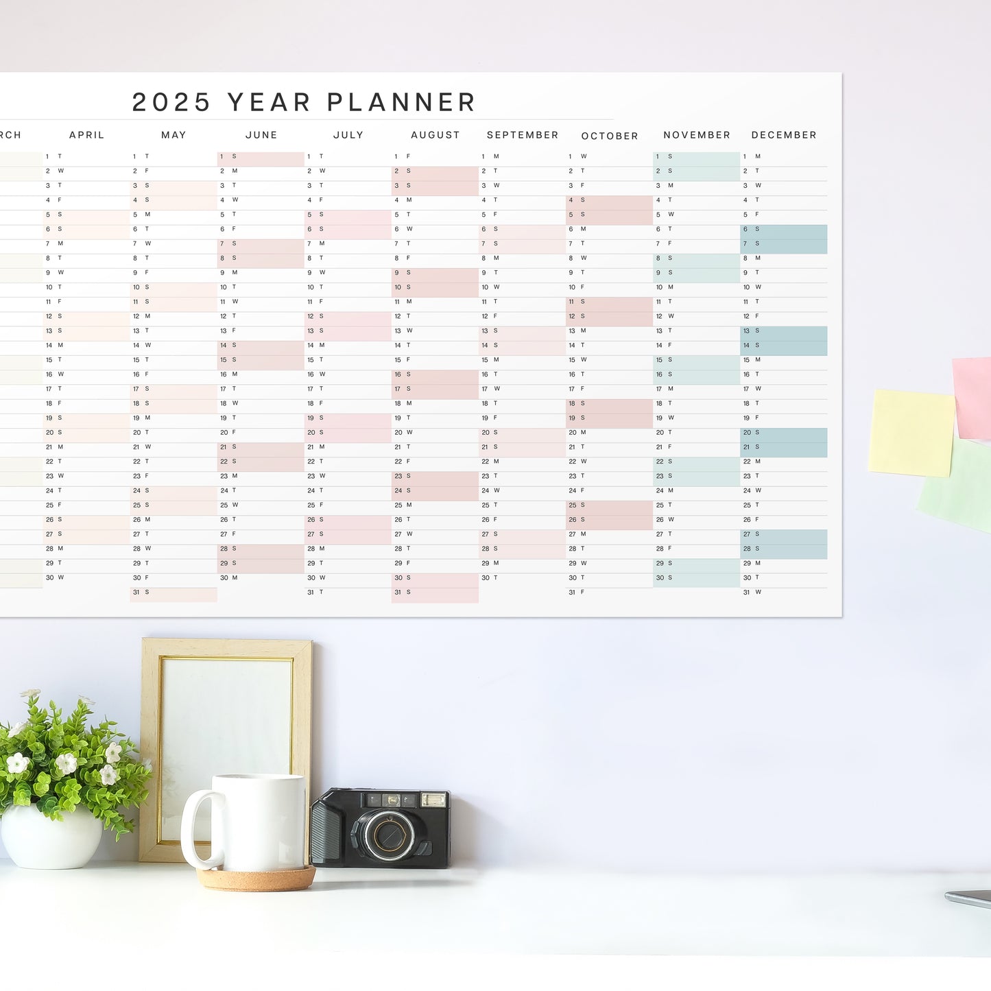 2025 Pastel Colours Wall Planner, A3 Long Size