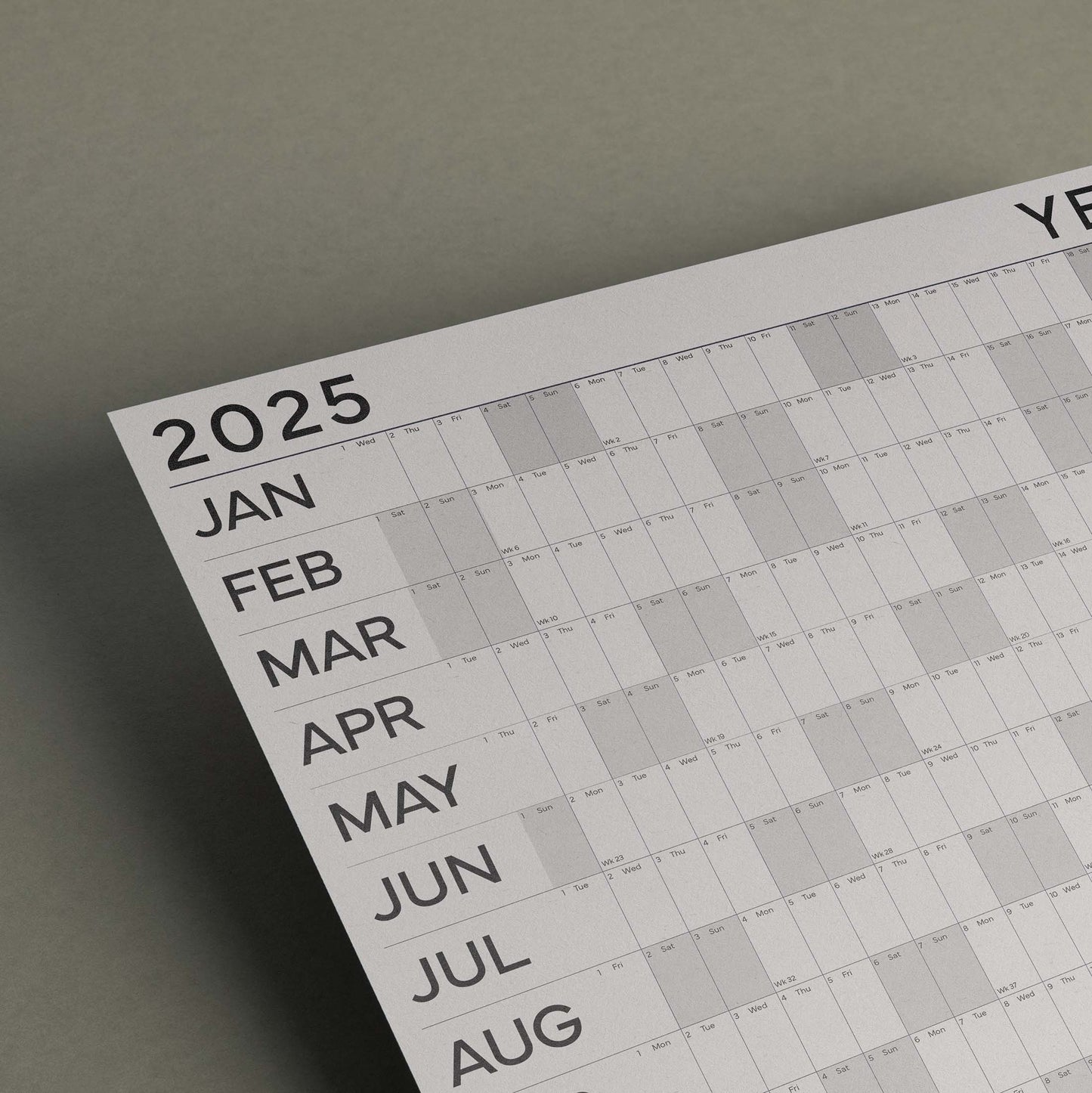 2025 Large Black and White Wall Planner