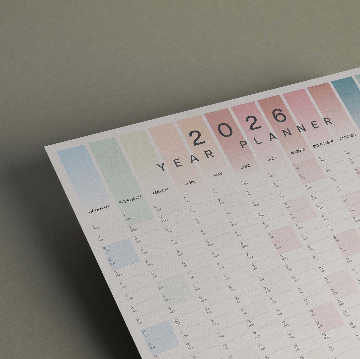 2025 and 2026 Coastal Colours Wall Planner