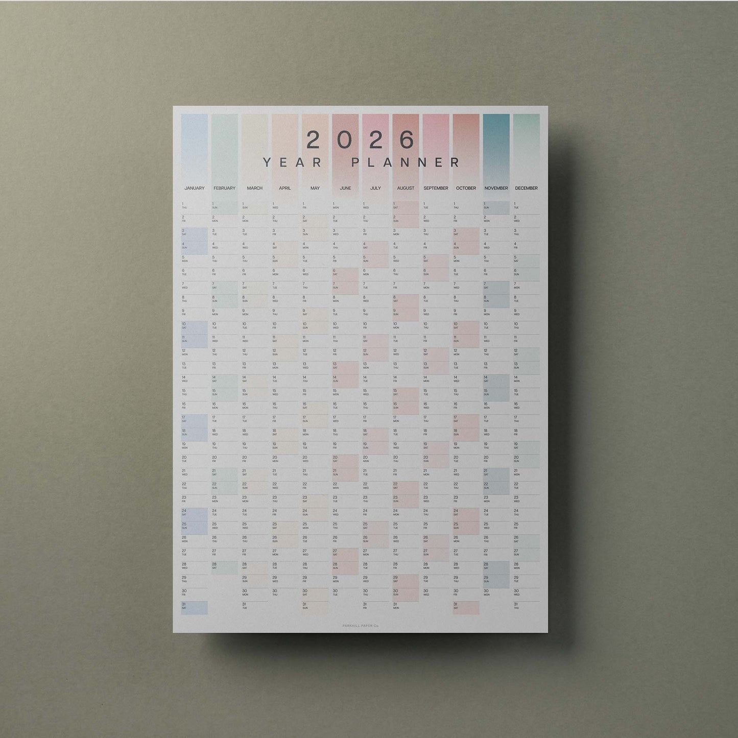 2025 and 2026 Coastal Colours Wall Planner