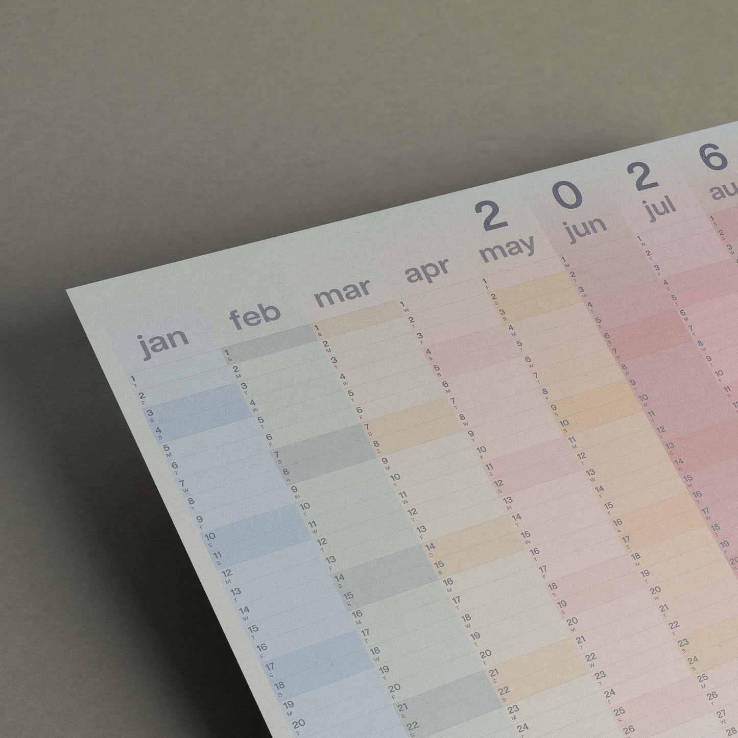 2025 and 2026 Gradient Colours Wall Planner