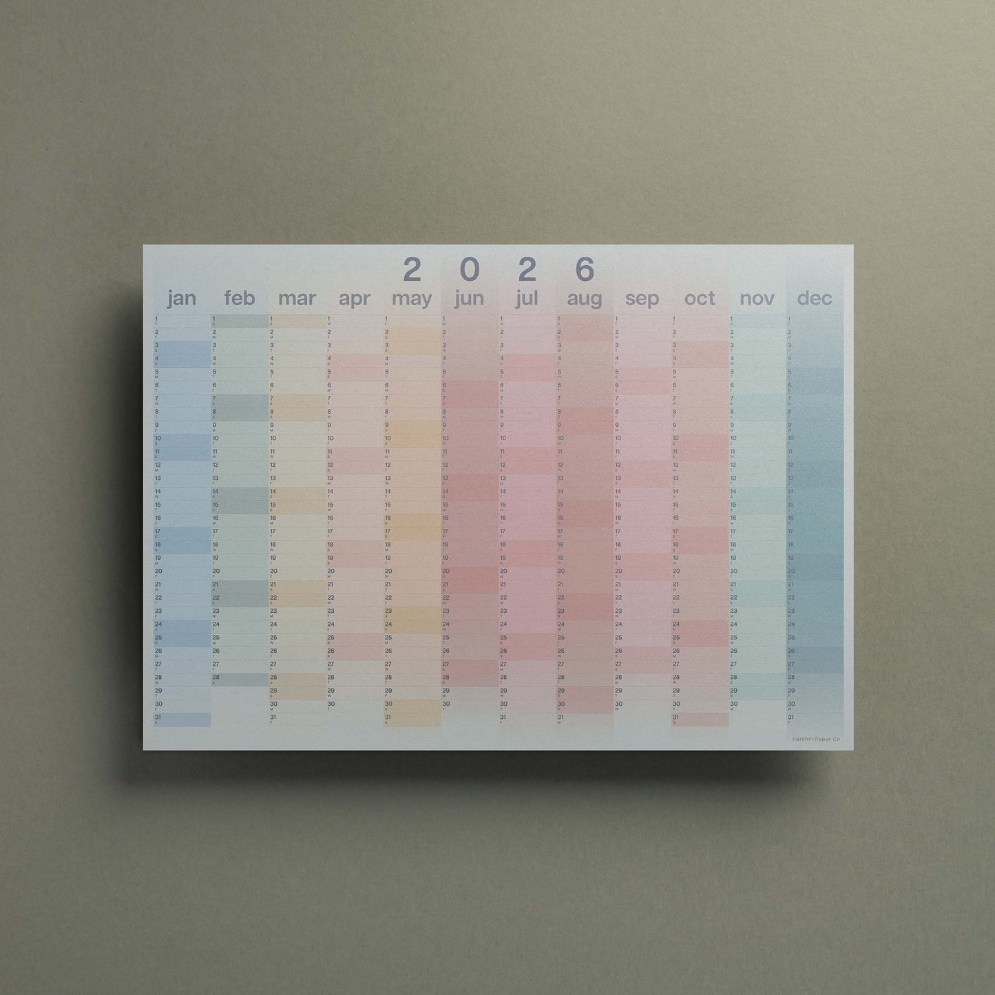 2025 and 2026 Gradient Colours Wall Planner