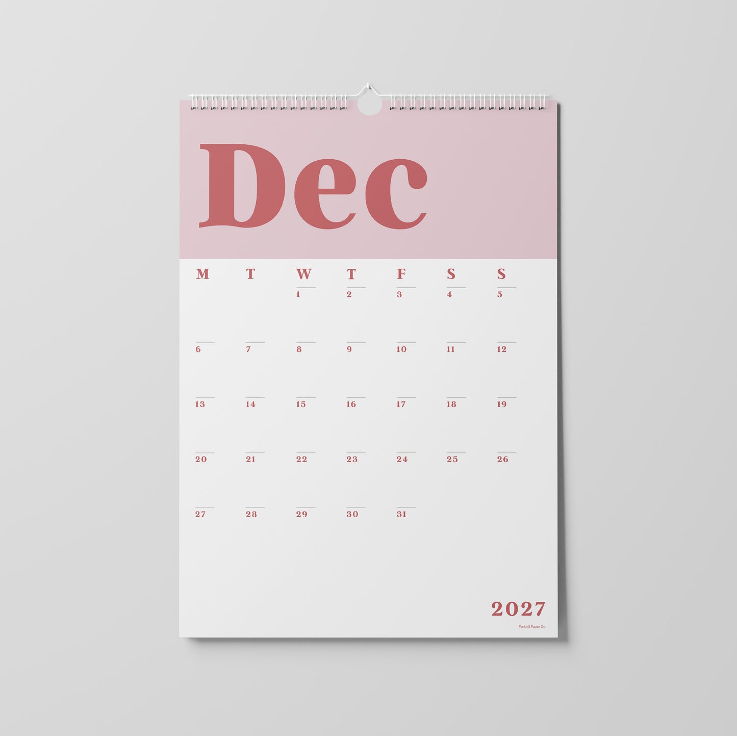 2027 A3 Wall Calendar, Blush