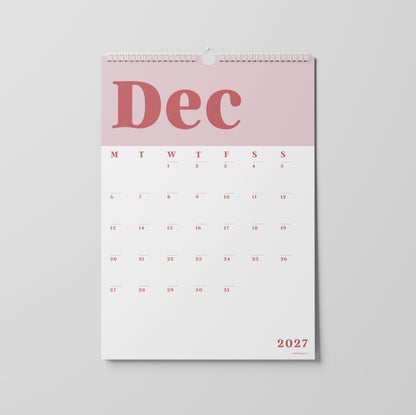 2027 A3 Wall Calendar, Blush