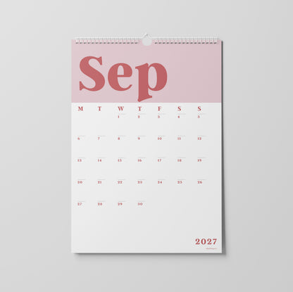 2027 A3 Wall Calendar, Blush