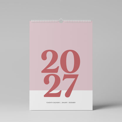 2027 A3 Wall Calendar, Blush