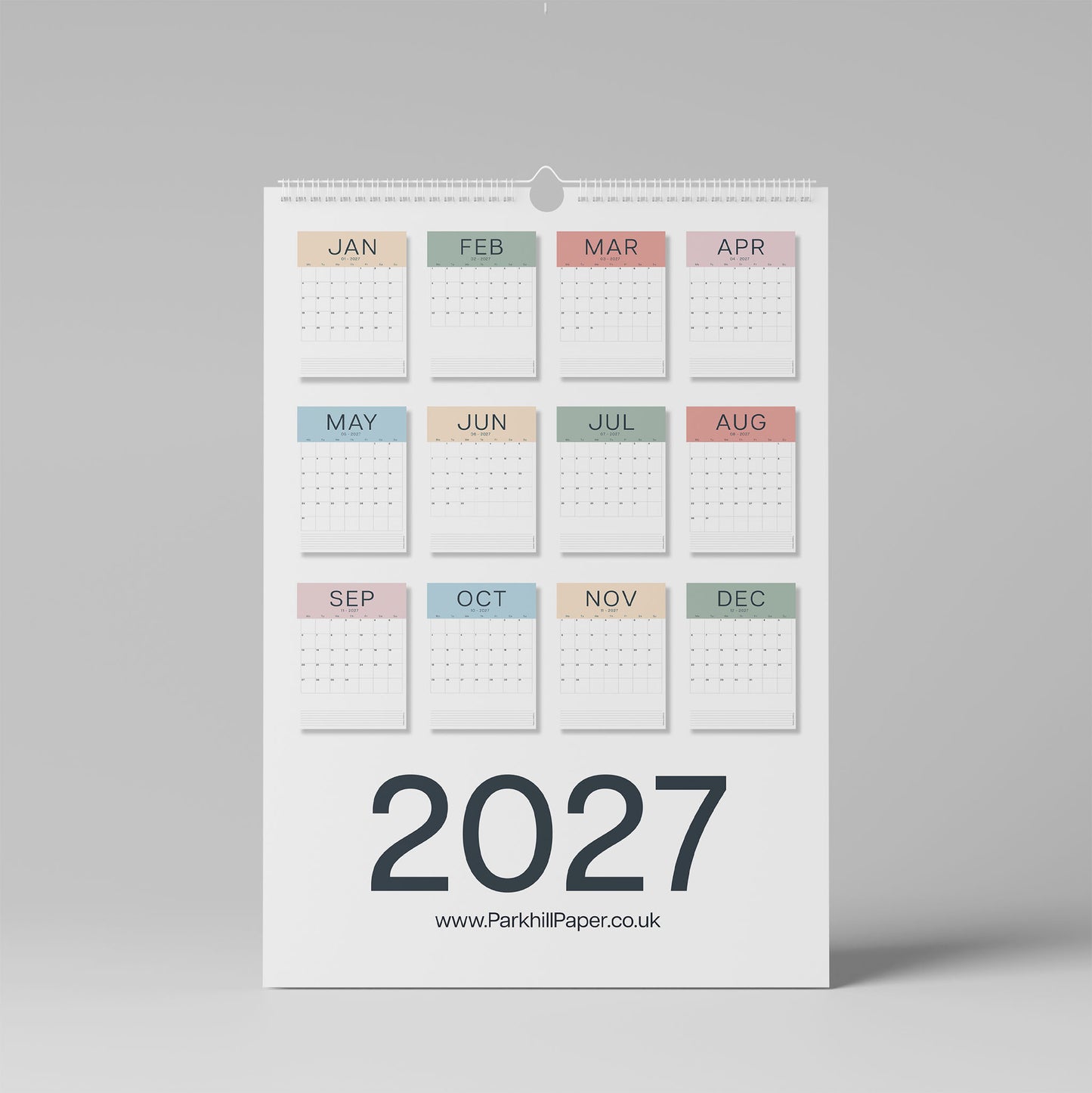 2027 A3 Wall Calendar, Coastal Colours