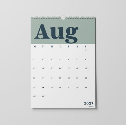 2027 A3 Wall Calendar, Green