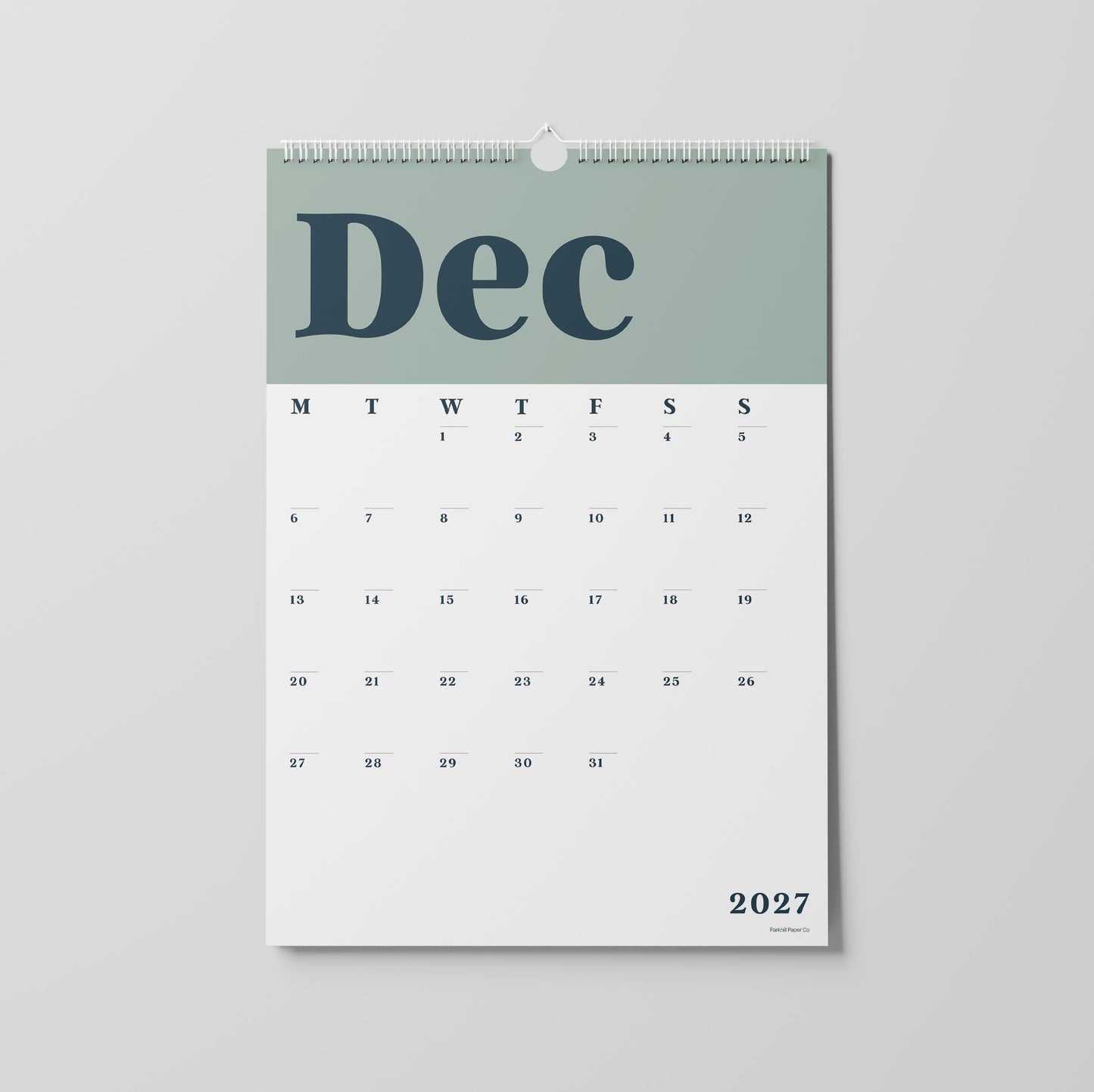 2027 A3 Wall Calendar, Green