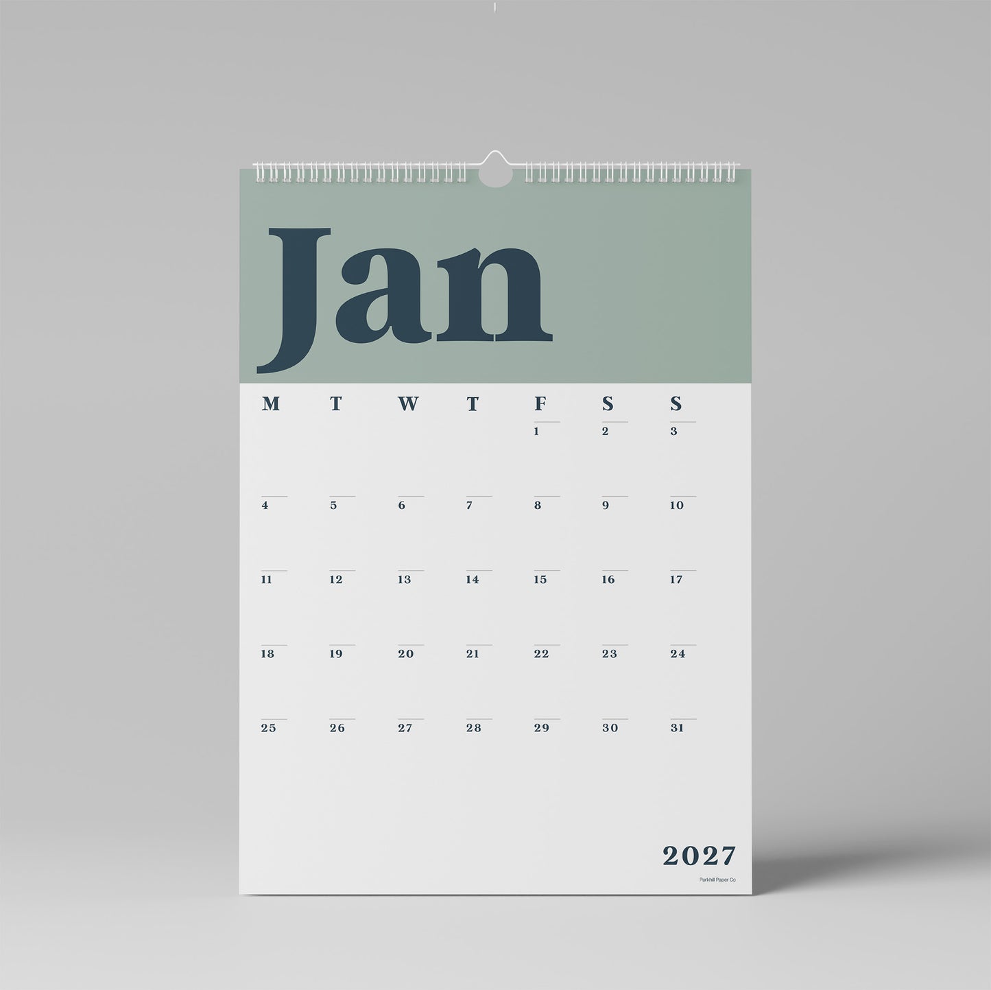 2027 A3 Wall Calendar, Green