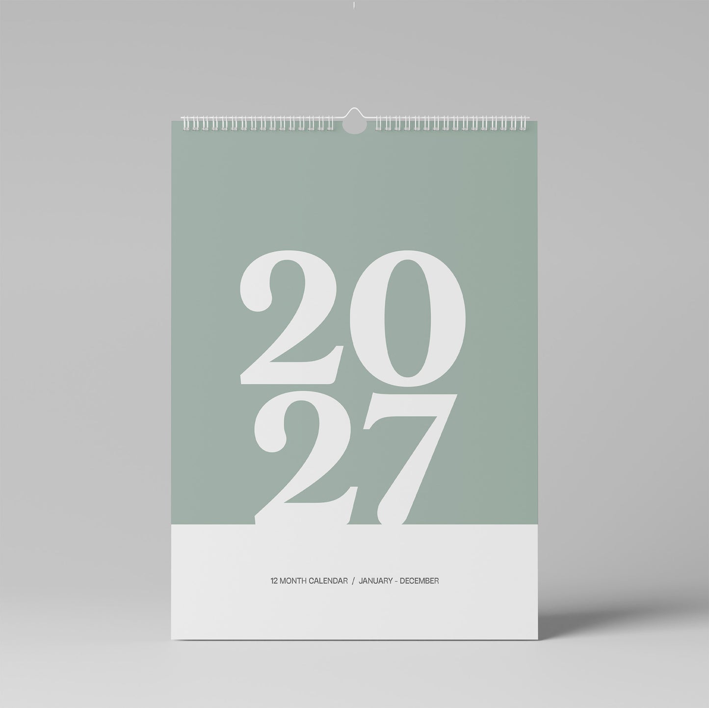 2027 A3 Wall Calendar, Green & White