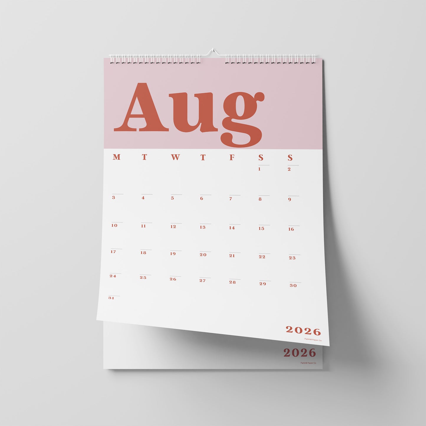 2026 Wall Calendar, Classic Pink and Red, A3