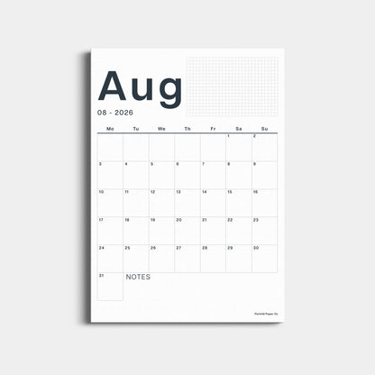A3 Calendar Sheets – Original Minimal Design, 2026-2027