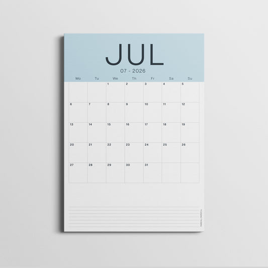 A3 Calendar Sheets – Coastal Colours, Monthly Planner, 2025–2026, Individual Pages