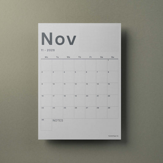 A3 Calendar Sheets – Original Minimal Design, 2026-2027