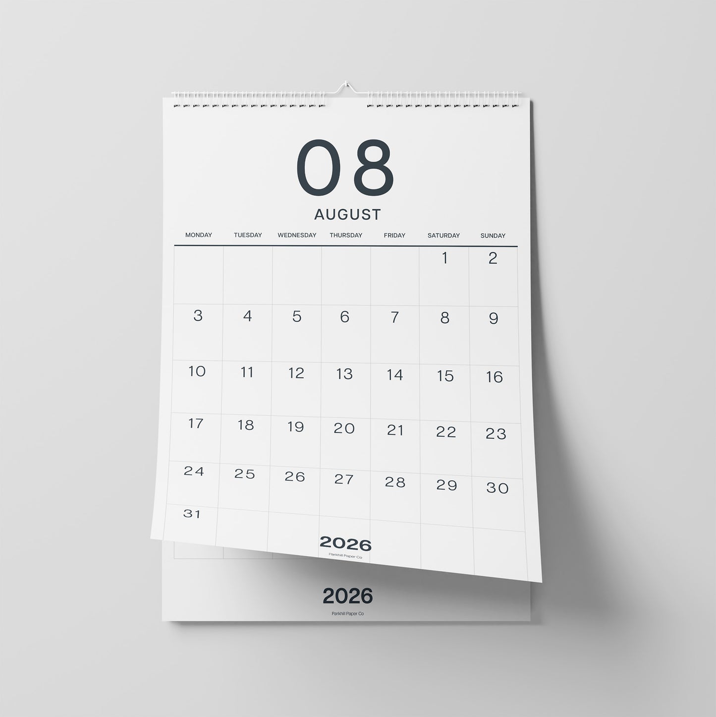 2026-2027 Wall Calendar, Black on White, Large Numbers, A3 Size