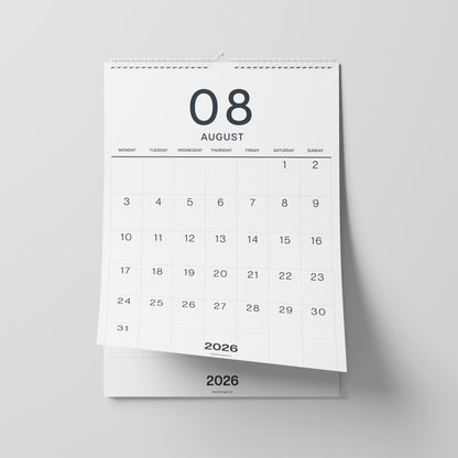 2026-2027 Wall Calendar, Black on White, Large Numbers, A3 Size