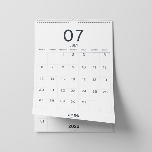 2026-2027 Wall Calendar, Black on White, Large Numbers, A3 Size