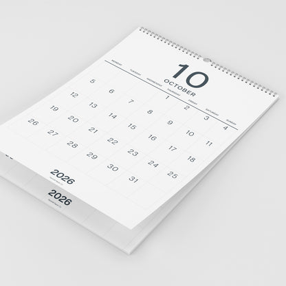 2026-2027 Wall Calendar, Black on White, Large Numbers, A3 Size