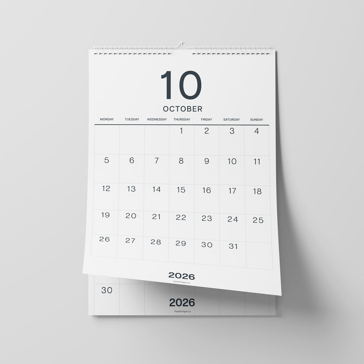 2026-2027 Wall Calendar, Black on White, Large Numbers, A3 Size