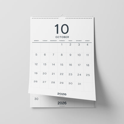 2026-2027 Wall Calendar, Black on White, Large Numbers, A3 Size