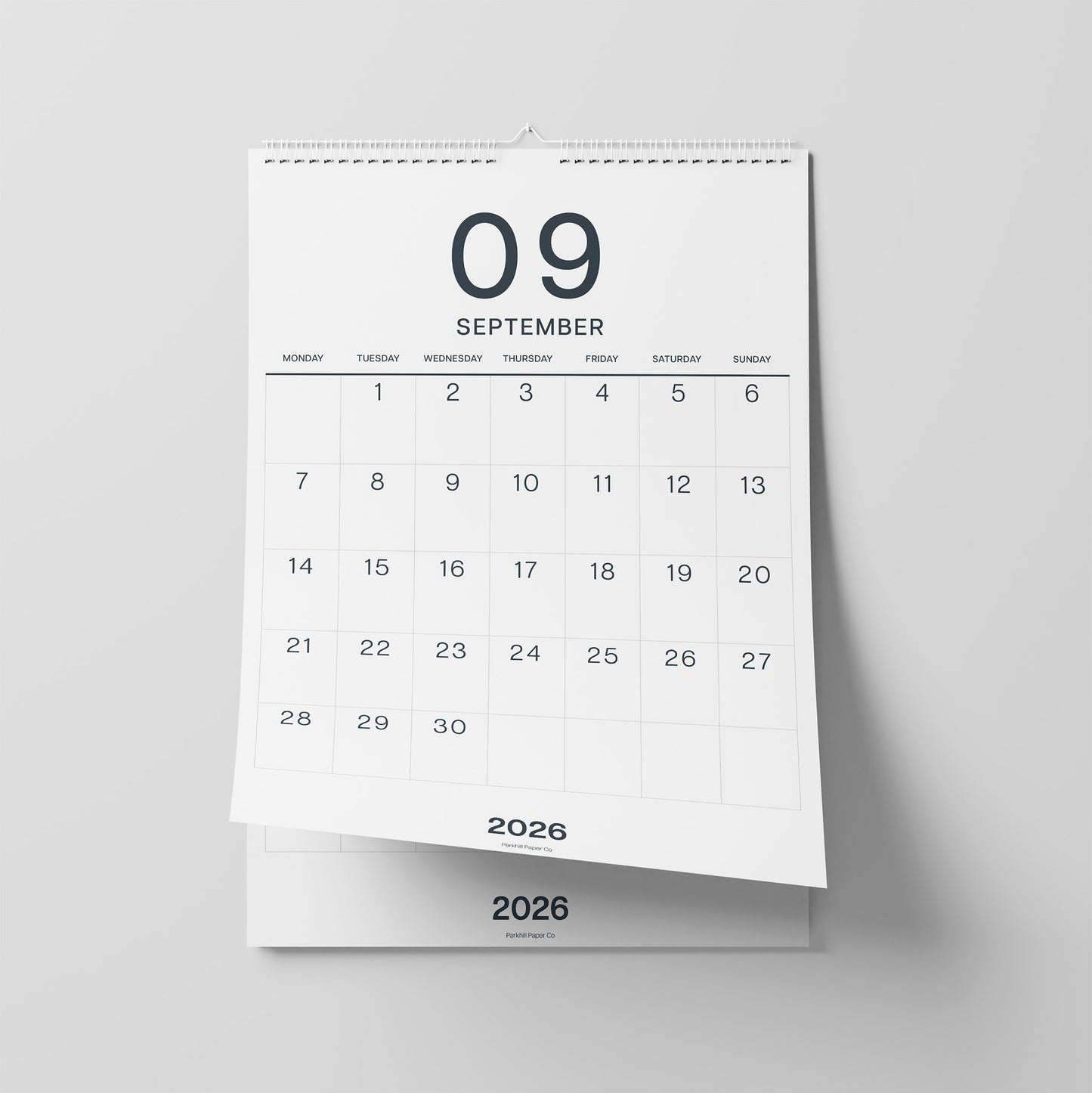 2026-2027 Wall Calendar, Black on White, Large Numbers, A3 Size