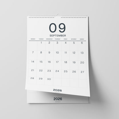 2026-2027 Wall Calendar, Black on White, Large Numbers, A3 Size