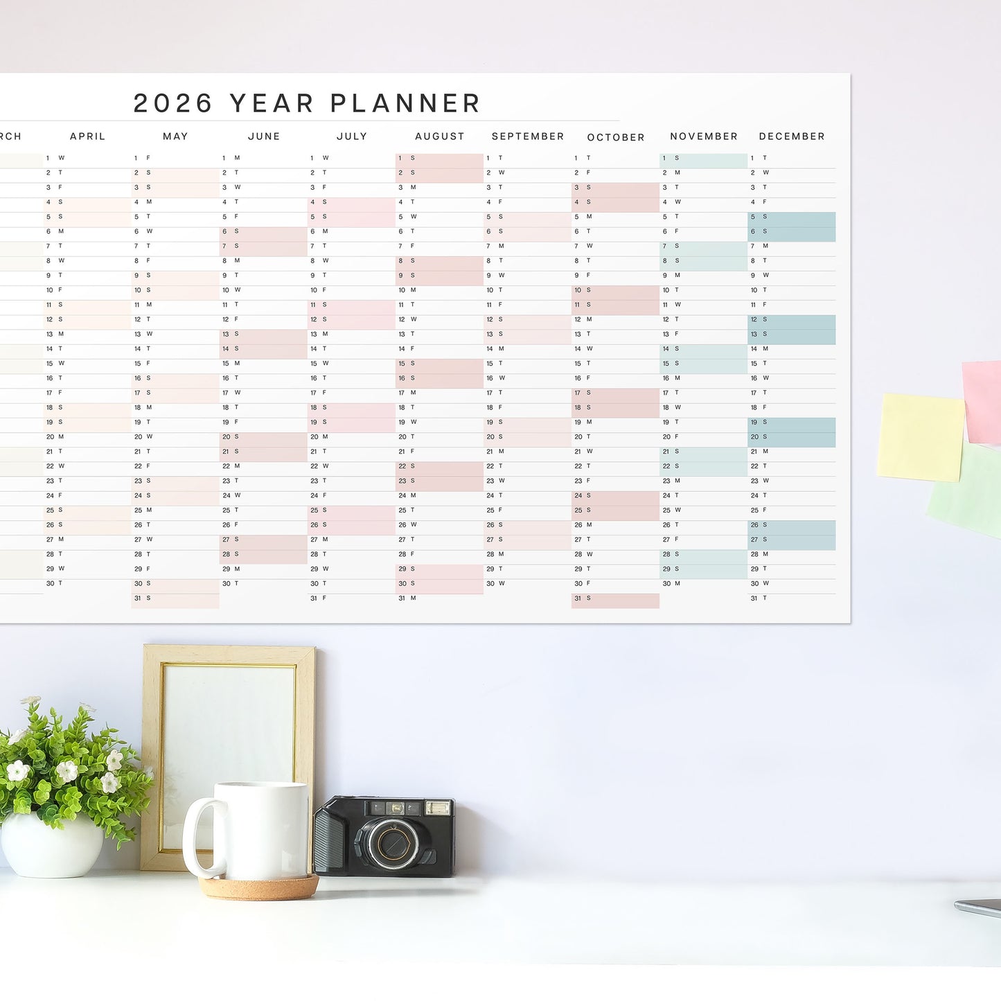 2026 Pastel Colours Wall Planner, A3 Long Size