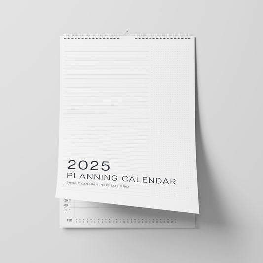 A3 Planning Calendar for 2025, Single Column and Dot Grid Section