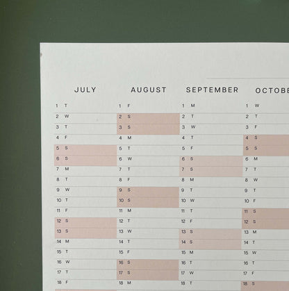 2025 - 2026 Mid Year Compact Wall Planner, for Home or Office