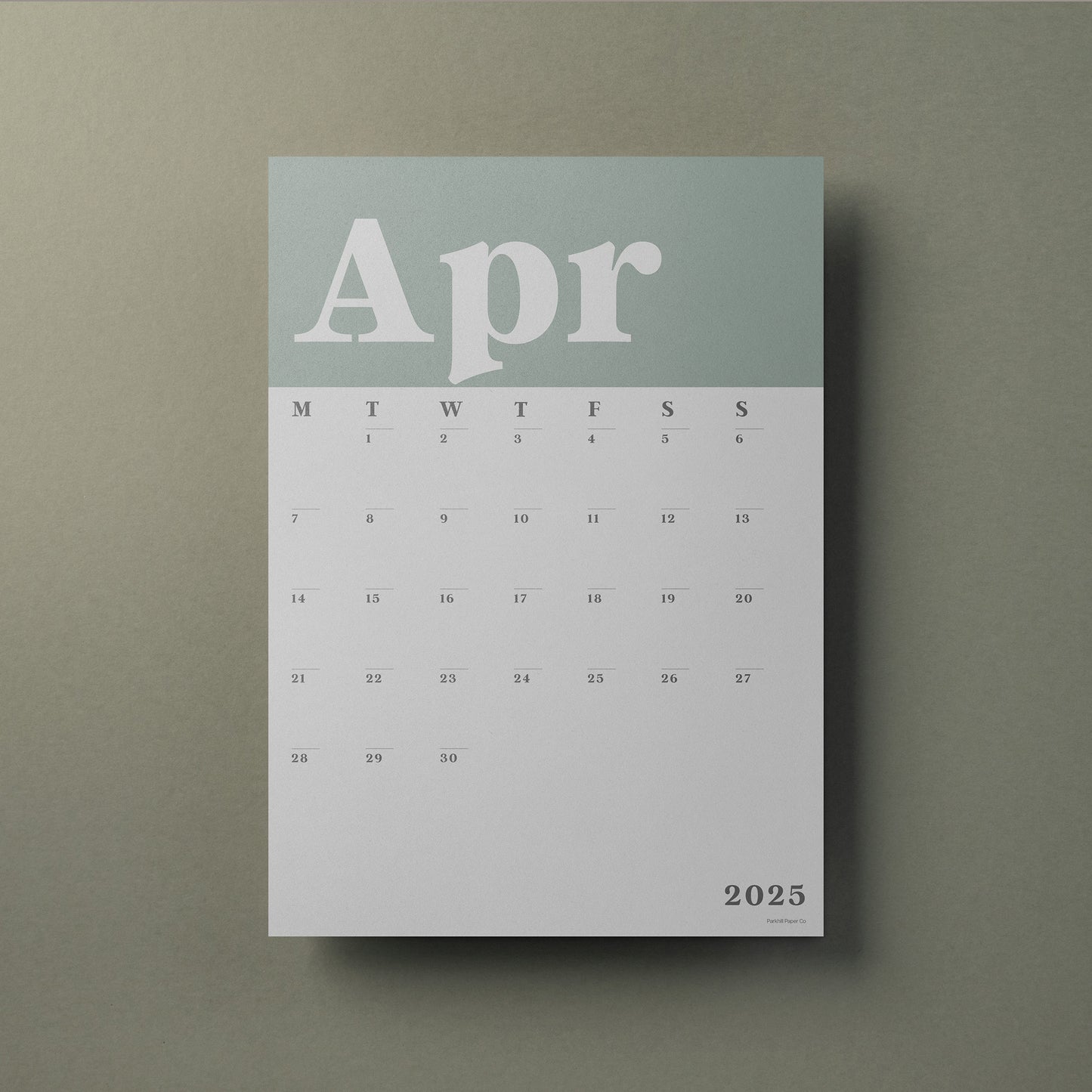 A3 Wall Calendar Sheets, Green & White, Individual Sheets, Start Any Month, 2025 -2026 Wall Calendar